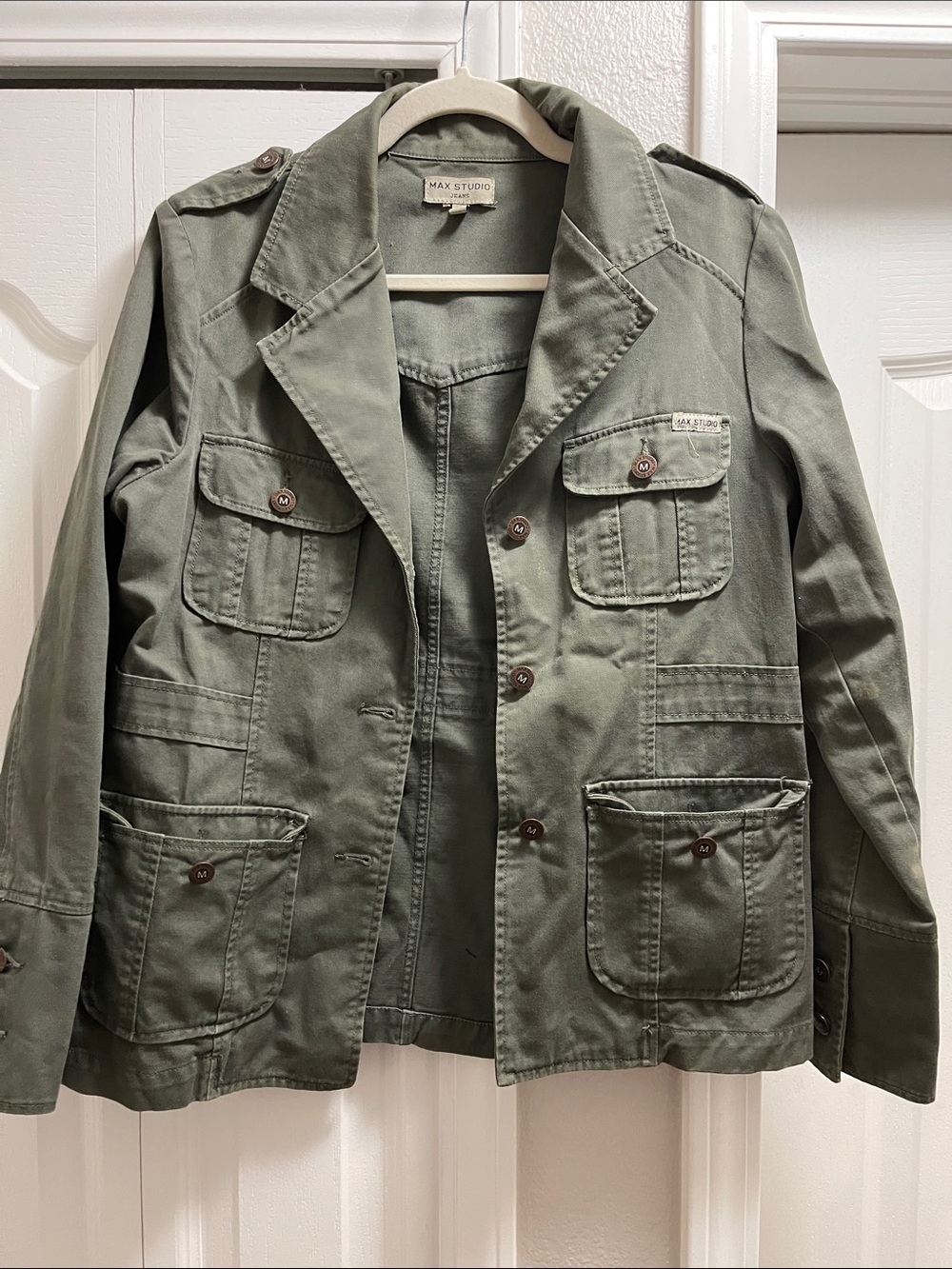 Max Studio Women’s Military Field Jacket in Olive Green